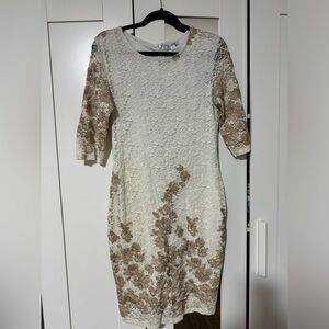 White and gold floral dress